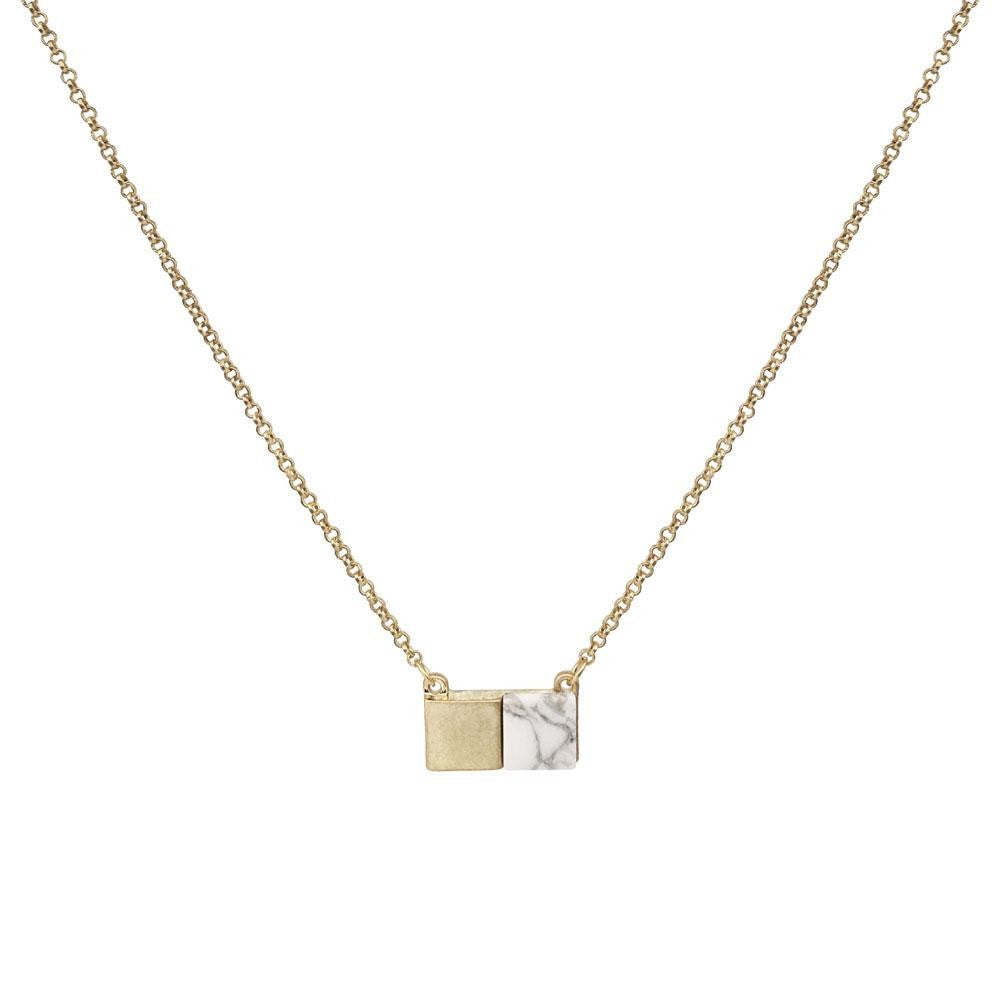Faux Marble and Metal Pendant Necklace