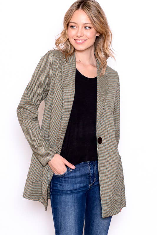Plaid Blazer with Pockets