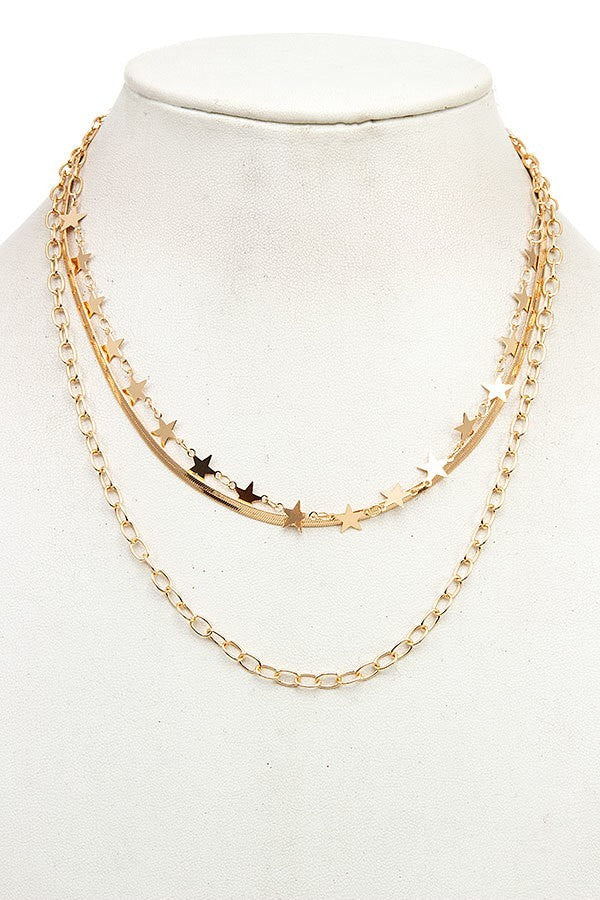 Flat Multi Chain Star Dangle Necklace