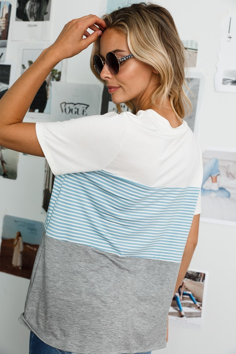 Block Stripe Front Knot Tee