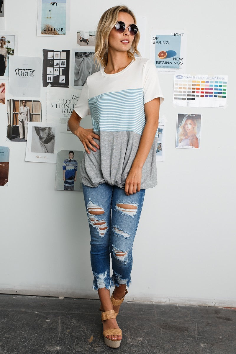 Block Stripe Front Knot Tee