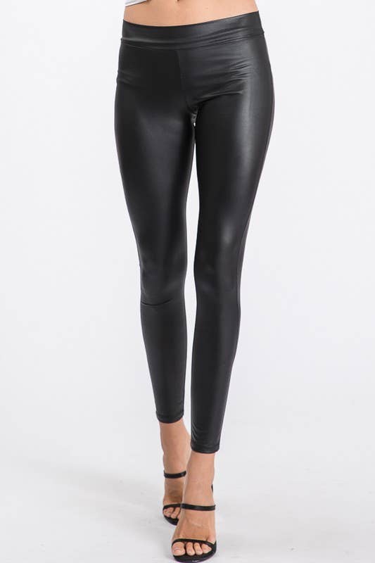 Leggings WITH DEFECT - with Artificial Leather and Seams - black