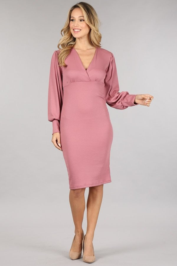 Long Sleeve Bodycon Dress - pink M Long Sleeve Bodycon Dress - pink M