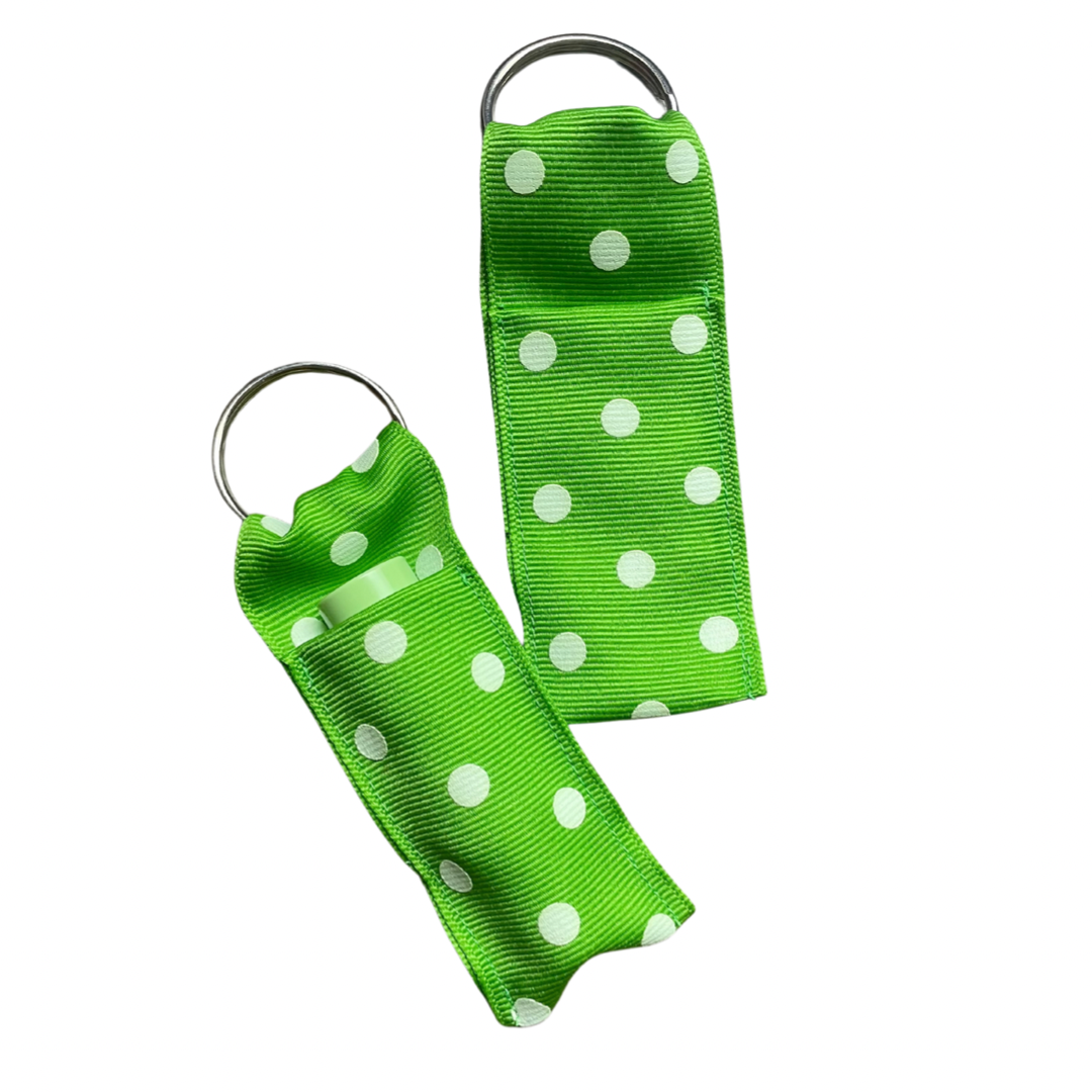 Lip Balm Holder- Green Dots Key Chain