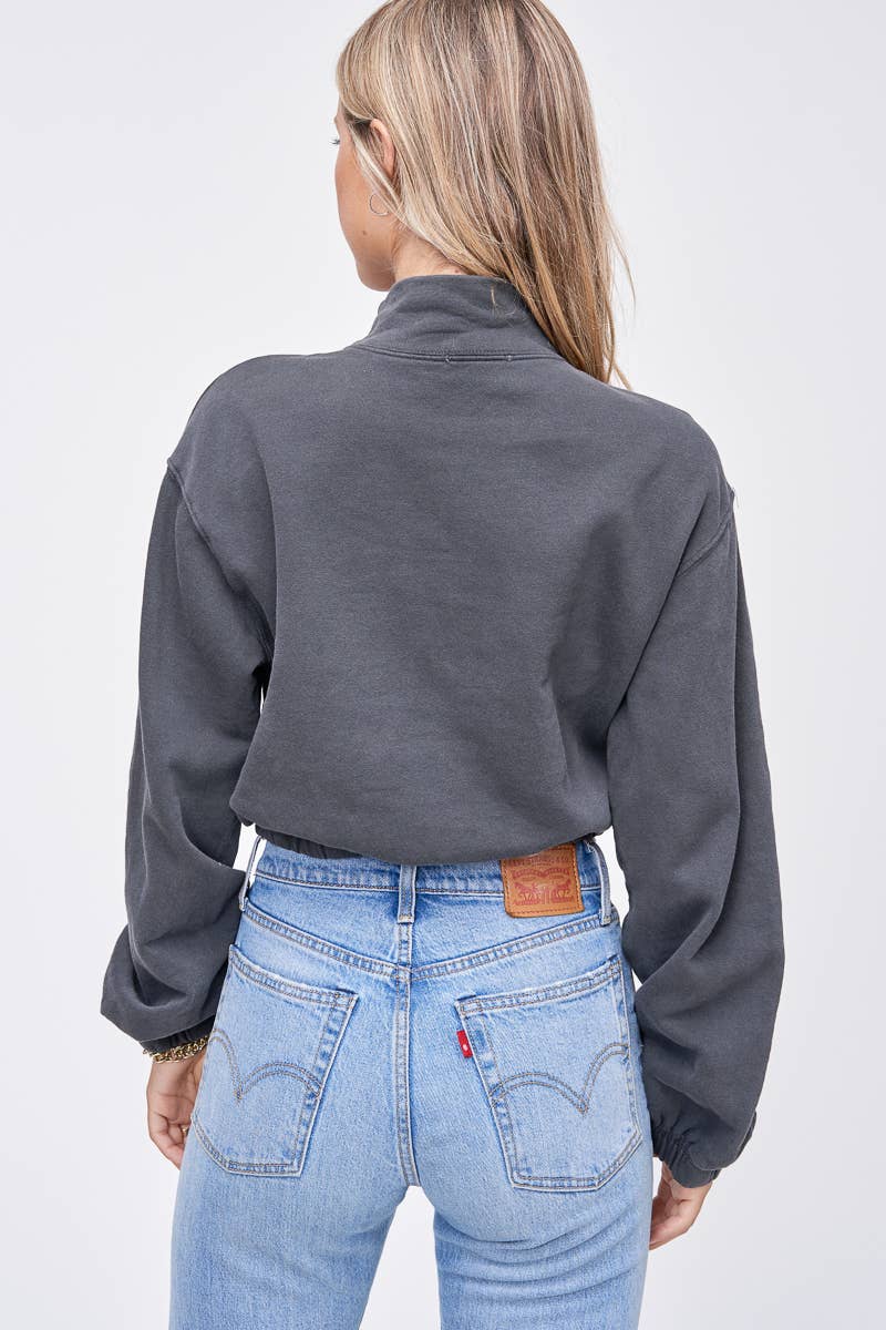 Charcoal Crop Mock Neck Sweater