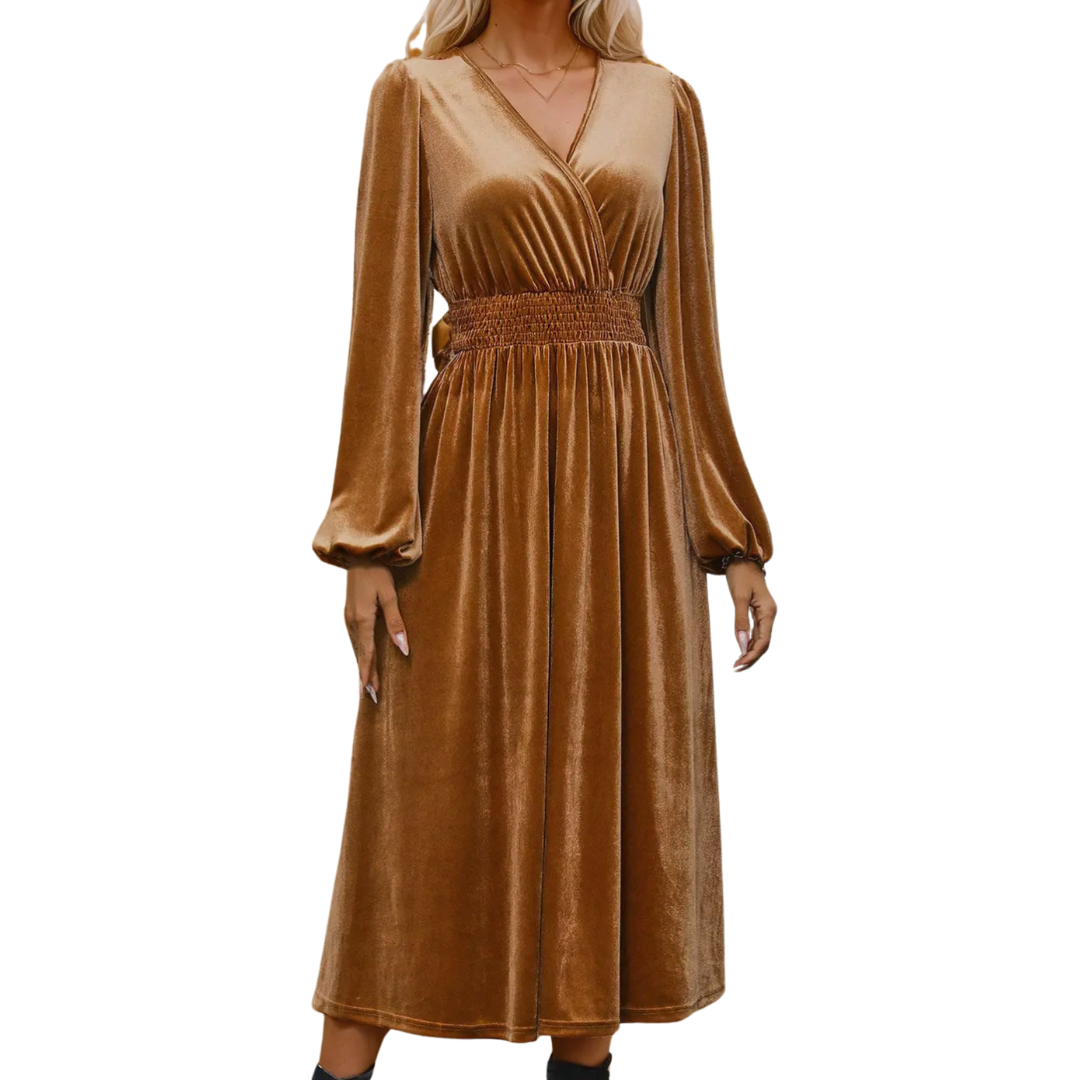 Caramel Velvet Midi Dress