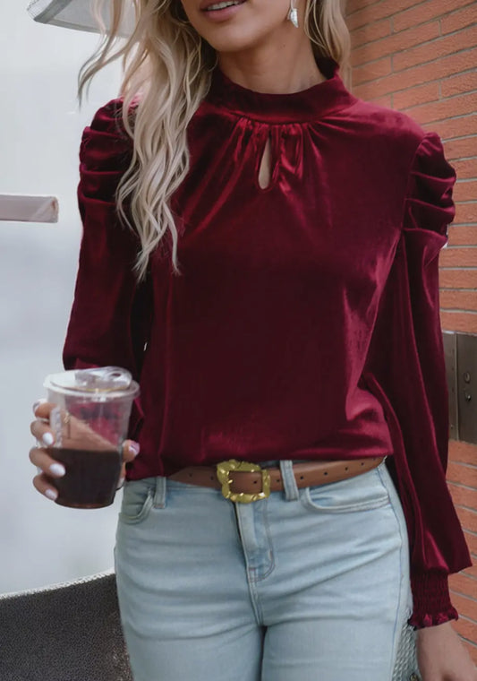 Fiery Red Velvet Blouse