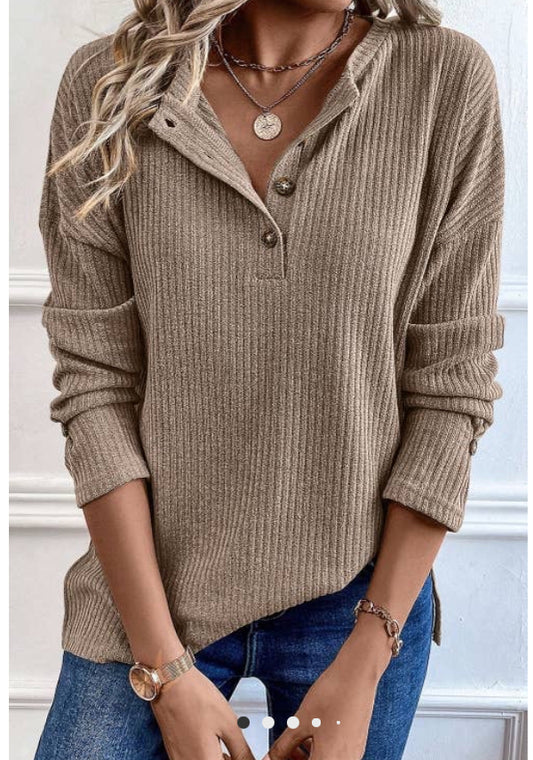 Smokey Almond Ribbed Henley