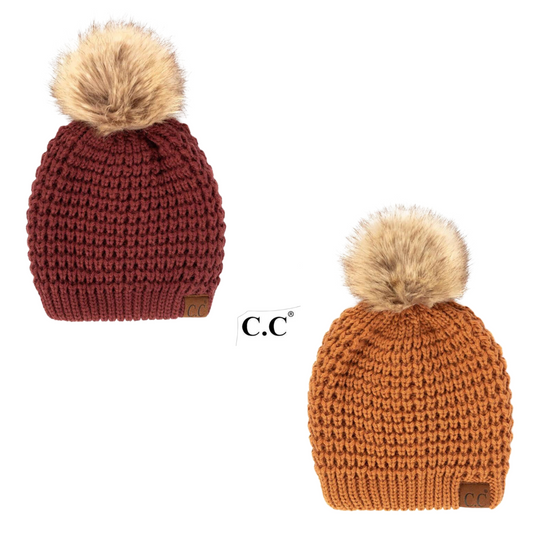 Waffle Stitch C.C. Beanie Faux Fur Pom