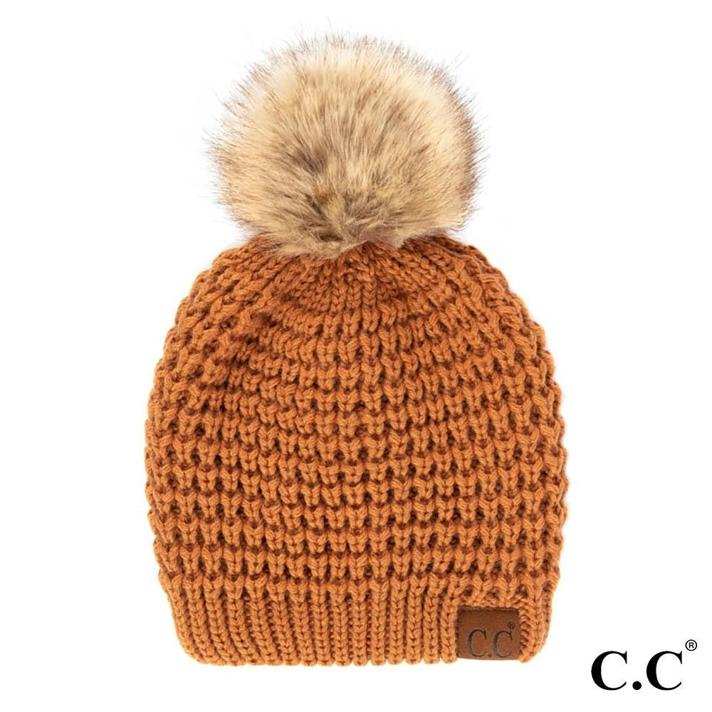 Waffle Stitch C.C. Beanie Faux Fur Pom