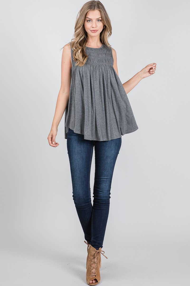 Sleeveless Solid Flair Top