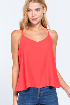 Fitted V-Neck Back zipper Detail Cami Top Coral