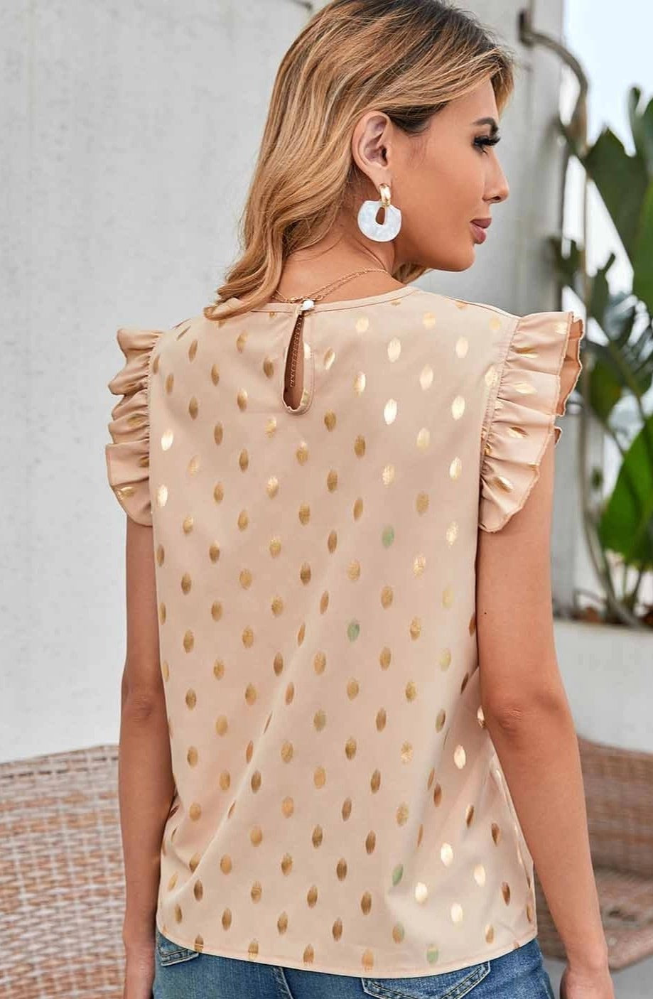 Gold Polka dot Ruffle Top