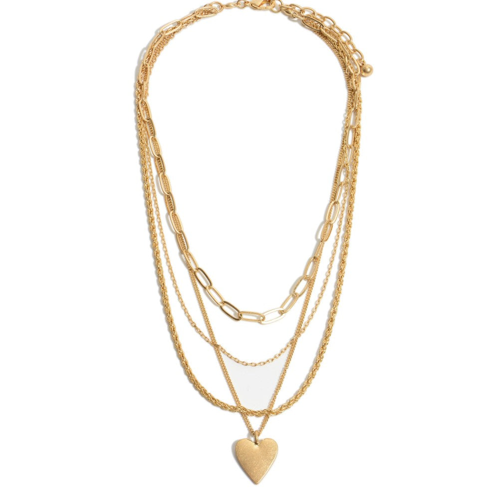 Chain Link Layered Heart Pendant Necklace