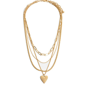 Chain Link Layered Heart Pendant Necklace