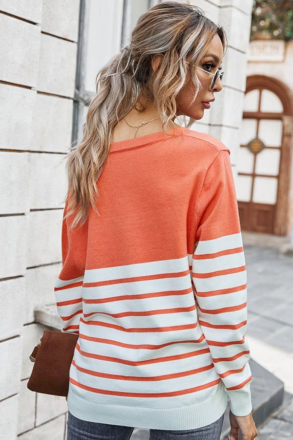 Coral Striped Knit Sweater