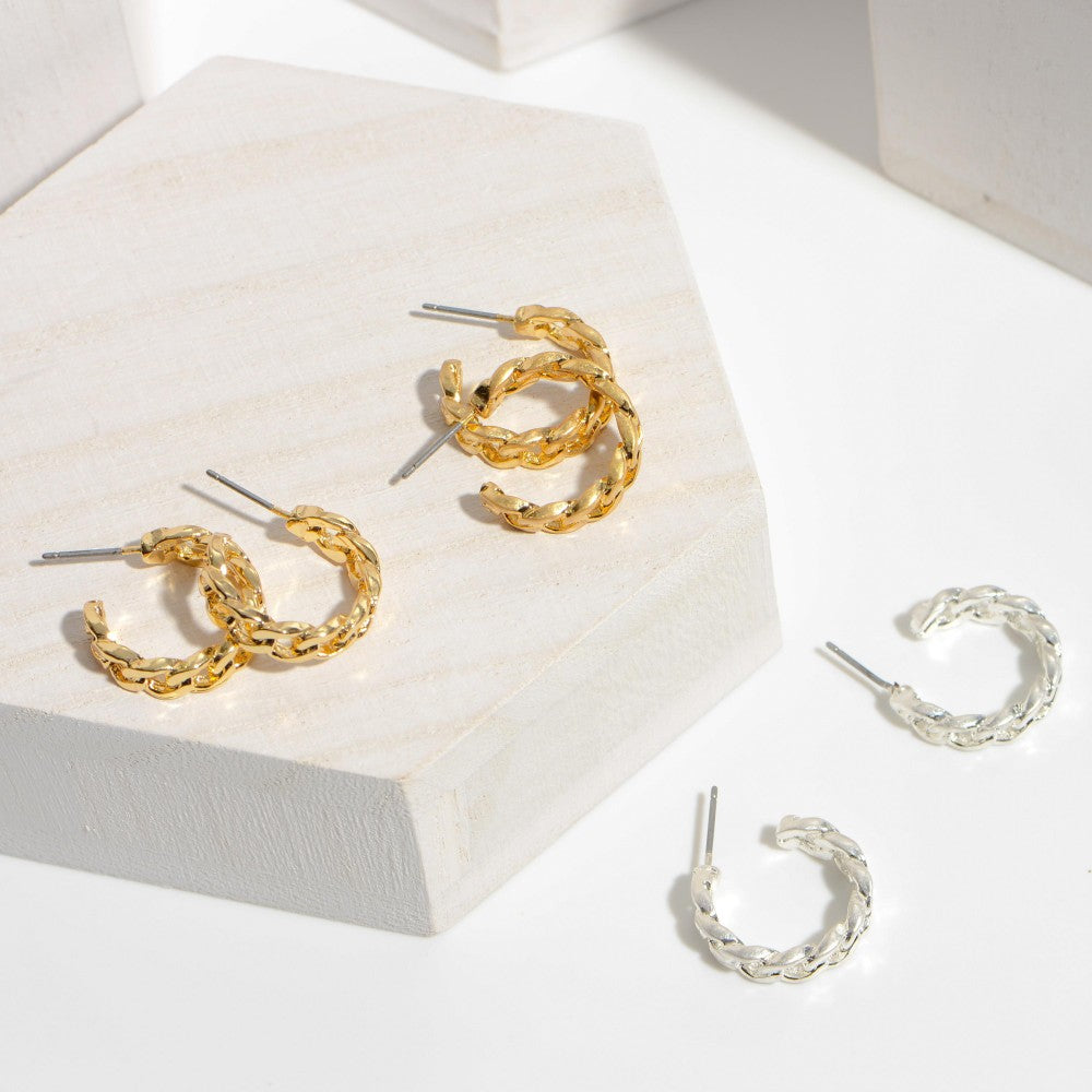 Curb Chain Hoop Earrings in Gold