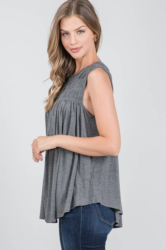 Sleeveless Solid Flair Top