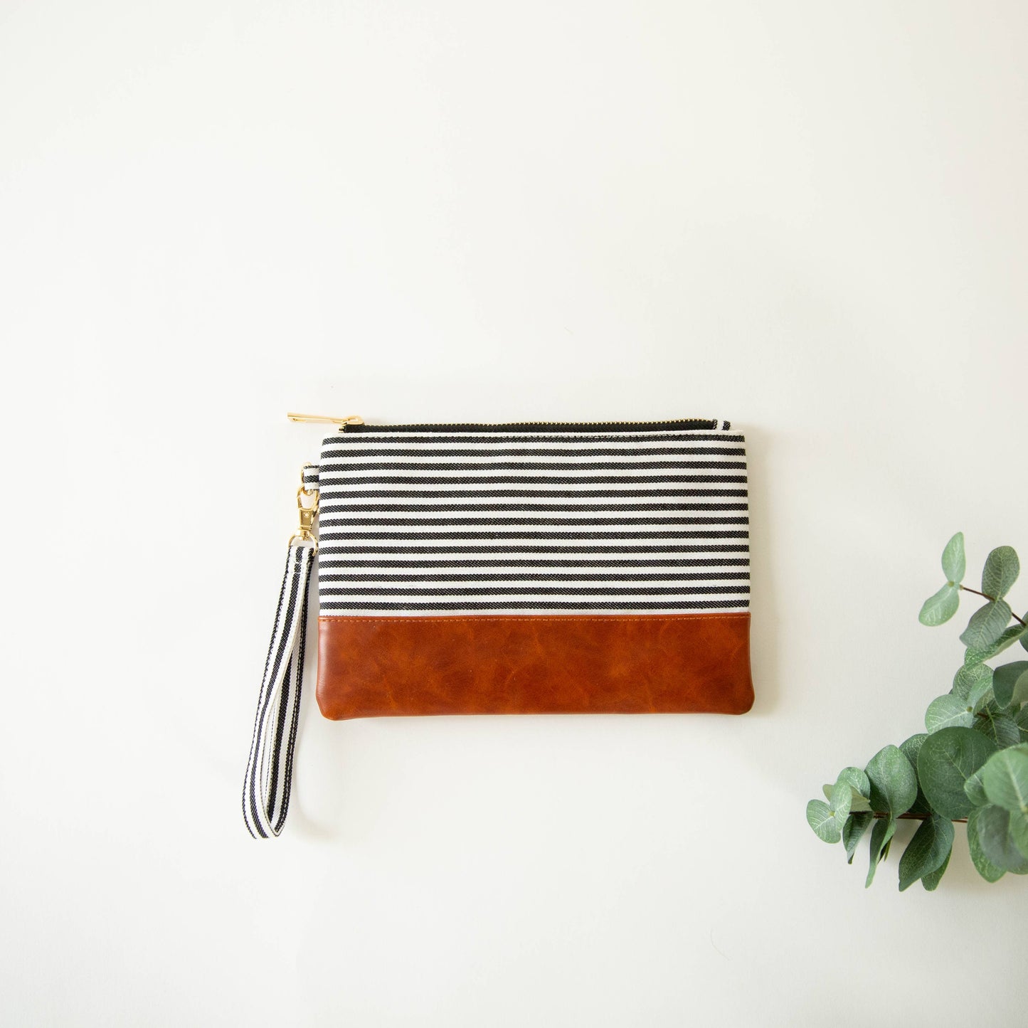 Black and White Striped Wristlet