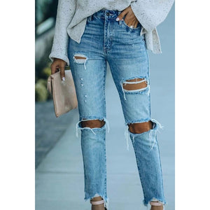 Light Wash Distressed Straight Jeans