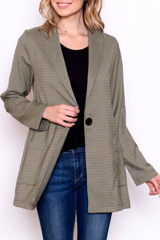 Plaid Blazer with Pockets