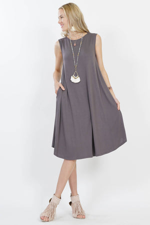 Sleeveless Pocket Midi Dress - Grey