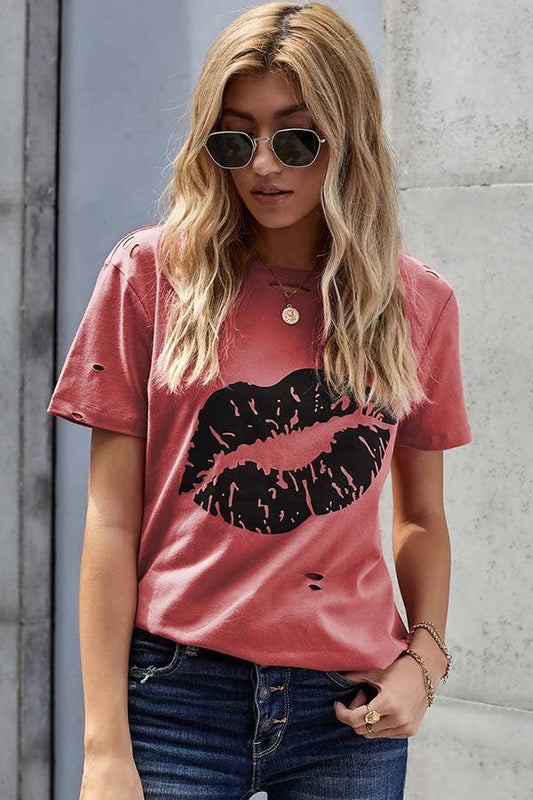 Kiss Distressed Printed Tee