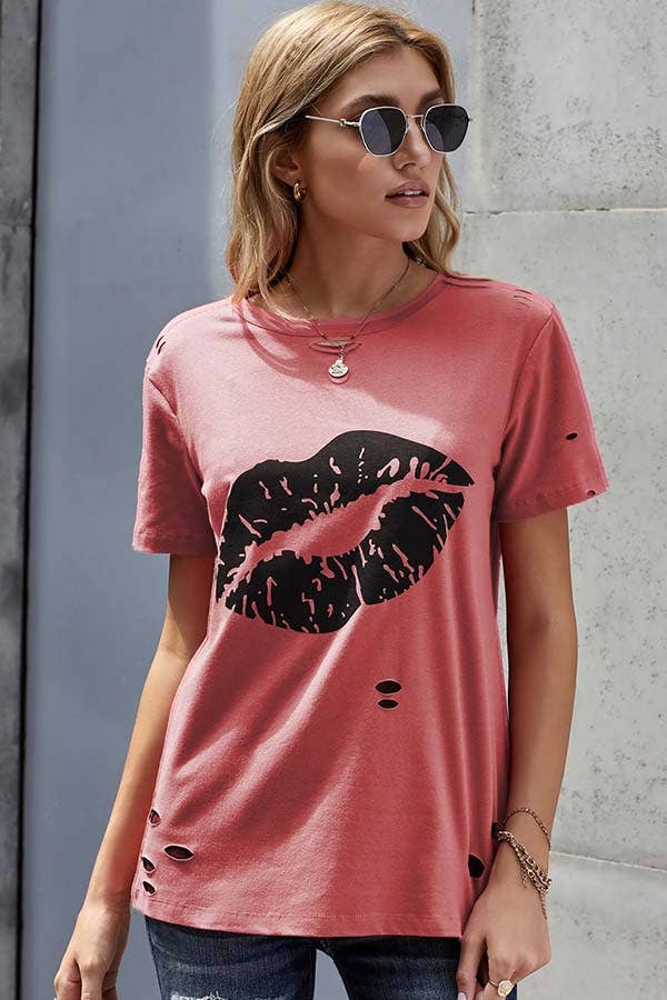 Kiss Distressed Printed Tee