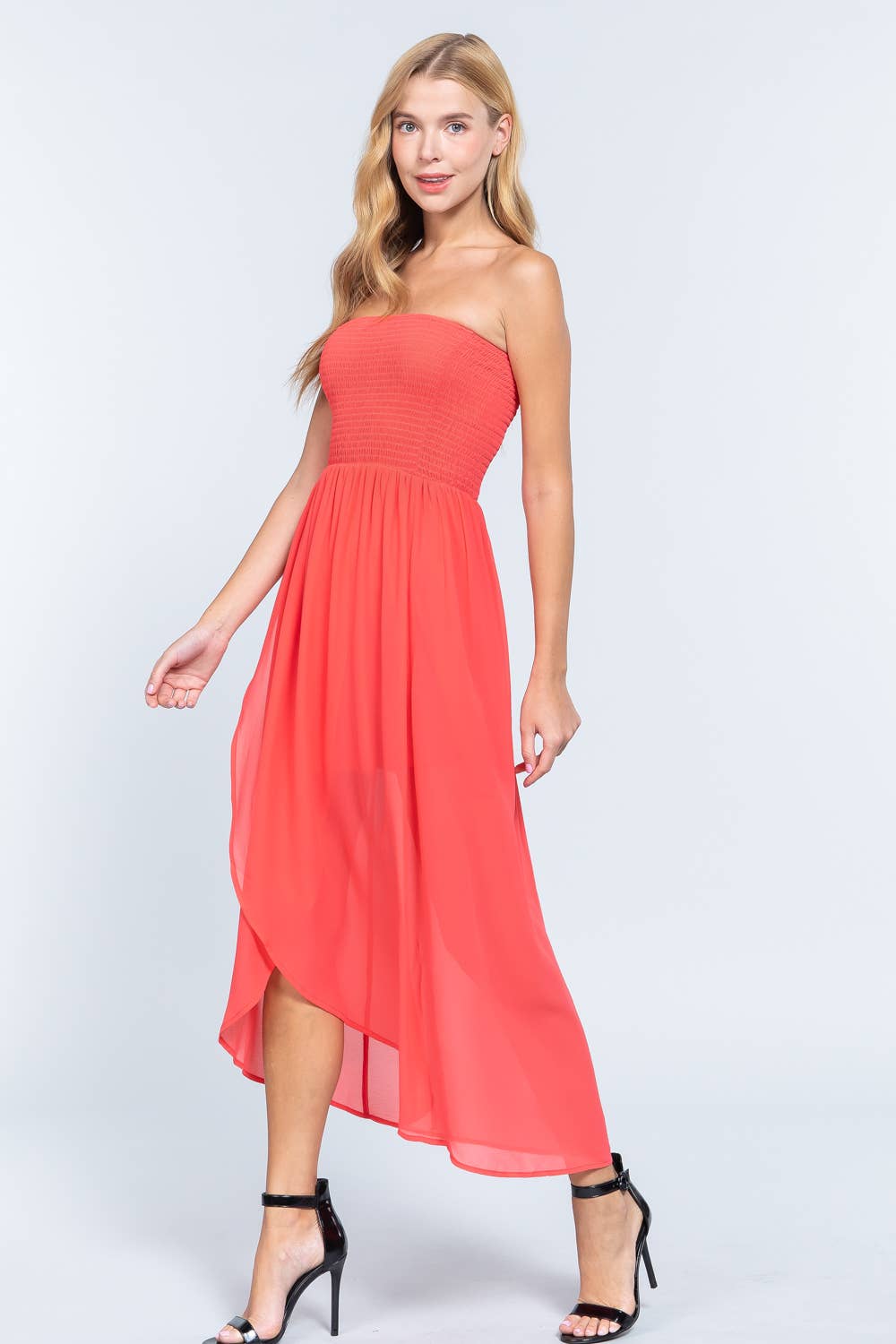 Coral Tube Top Maxi Dress