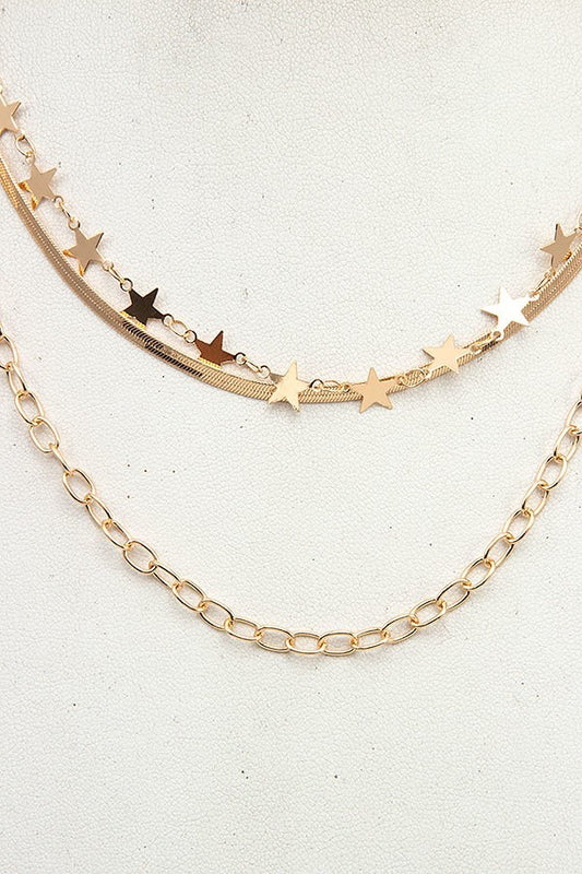 Flat Multi Chain Star Dangle Necklace