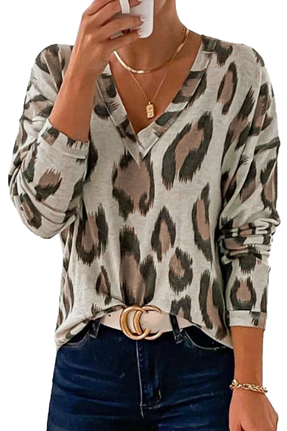 Leopard V Neck Long Sleeve Top