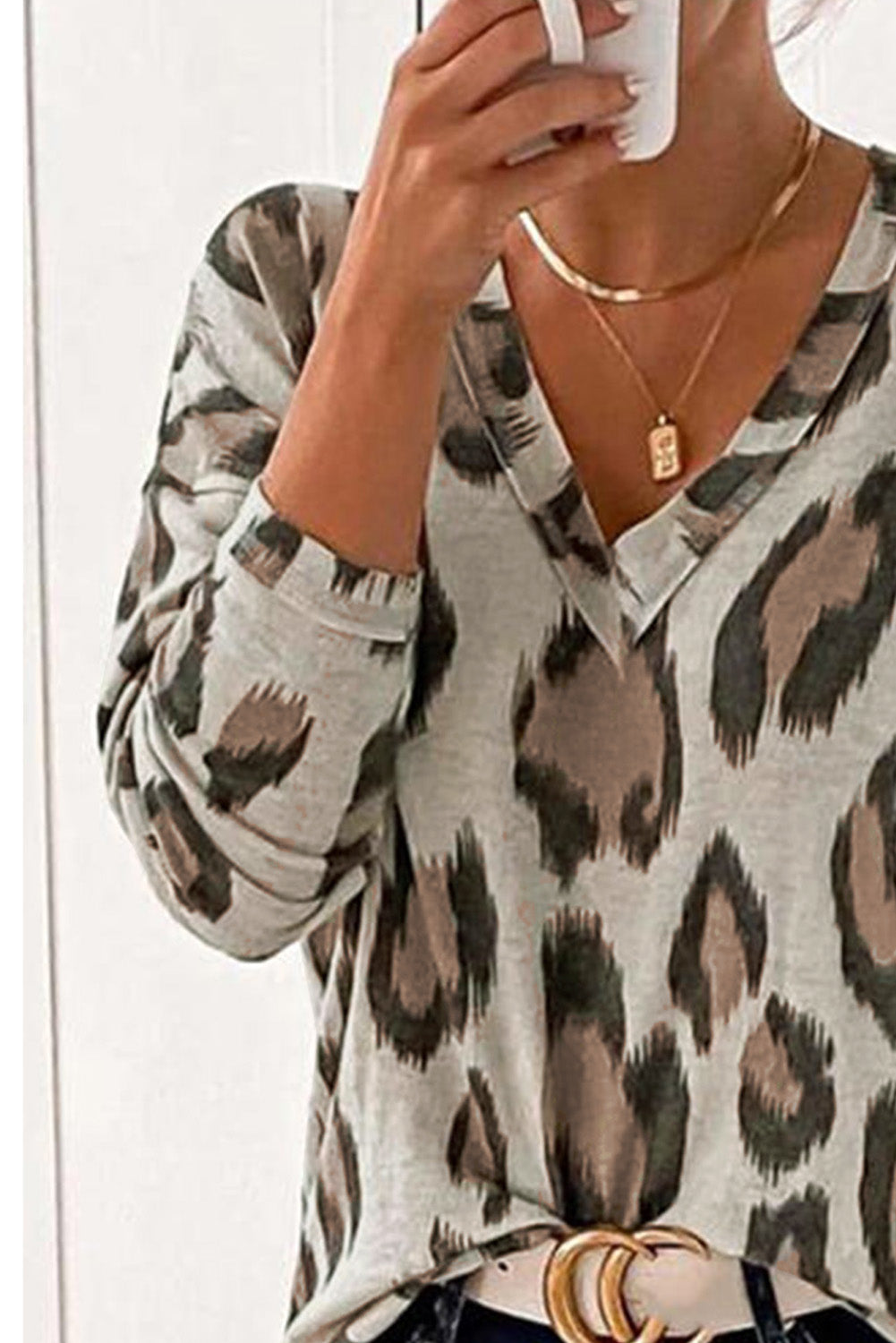 Leopard V Neck Long Sleeve Top