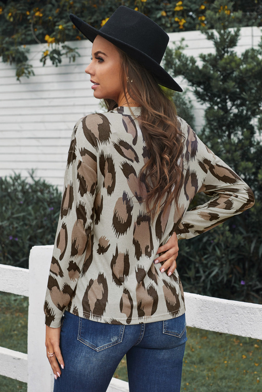 Leopard V Neck Long Sleeve Top