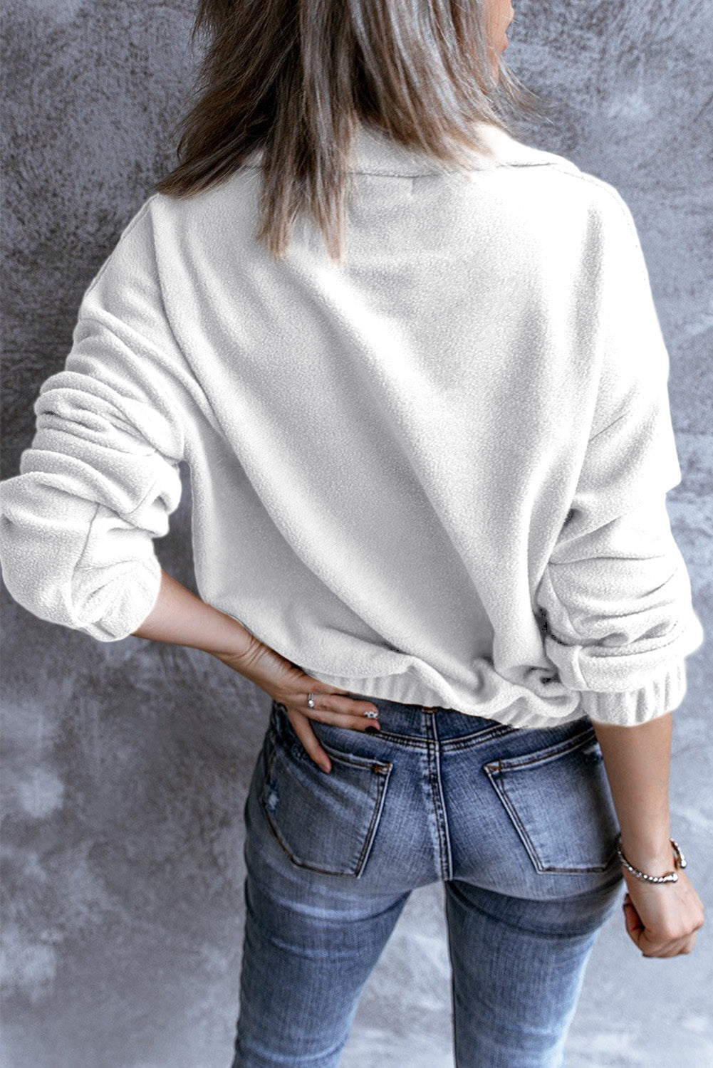 White Zipper Neck Sweatshirt