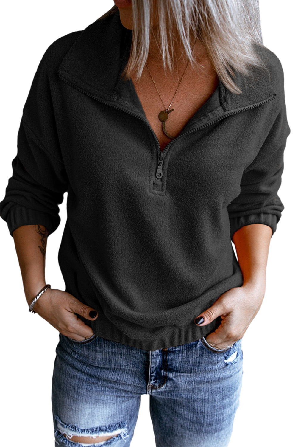 Black Zipper Neck Sweatshirt