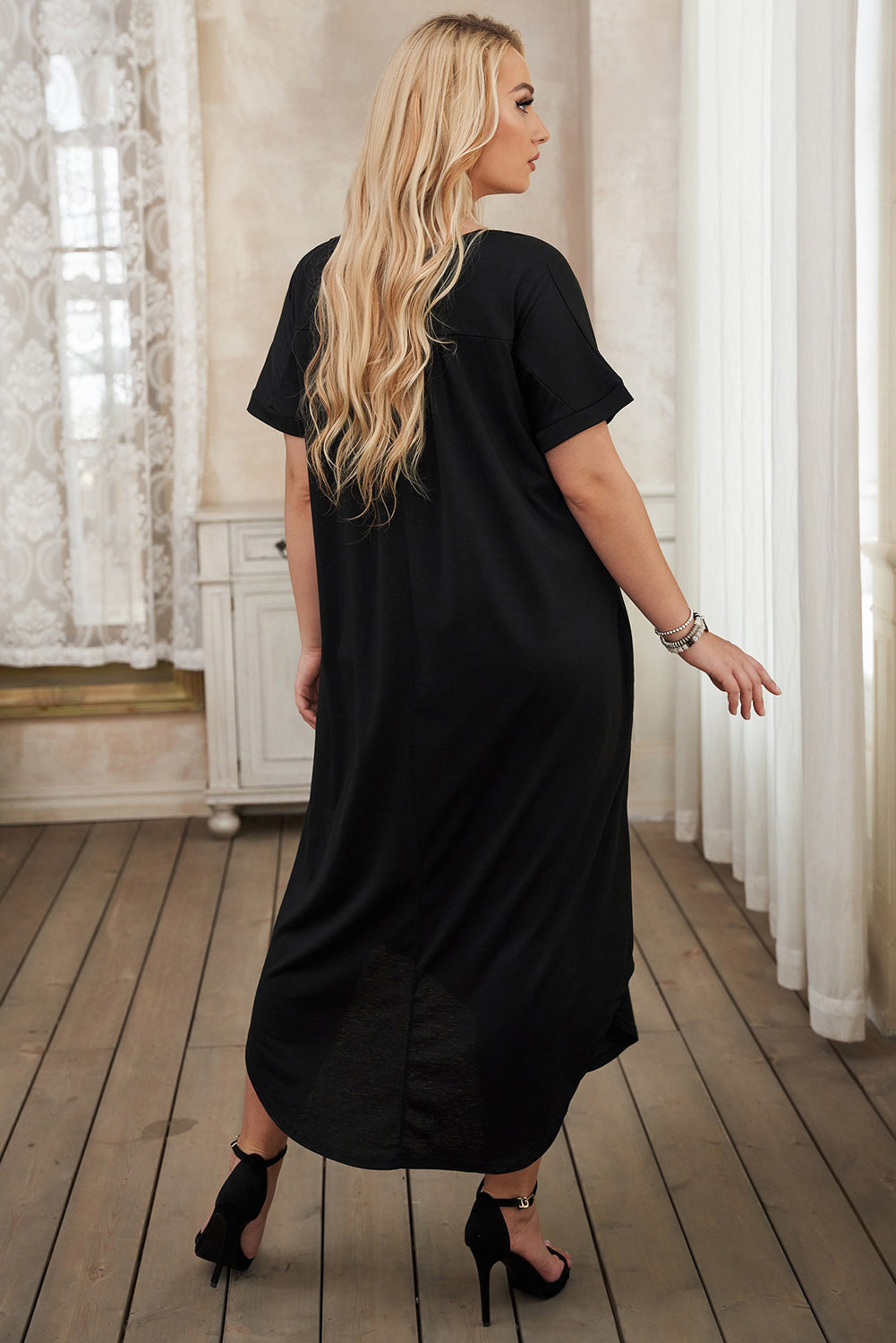 Short Sleeve Maxi Dress with Slits - Plus Size