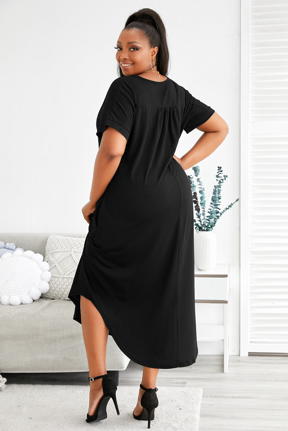 Short Sleeve Maxi Dress with Slits - Plus Size