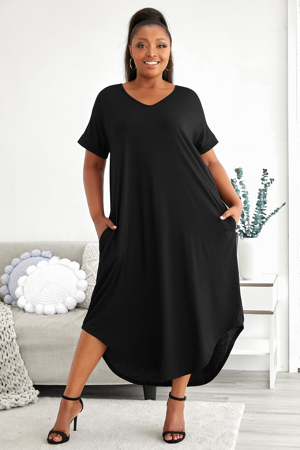 Short Sleeve Maxi Dress with Slits - Plus Size