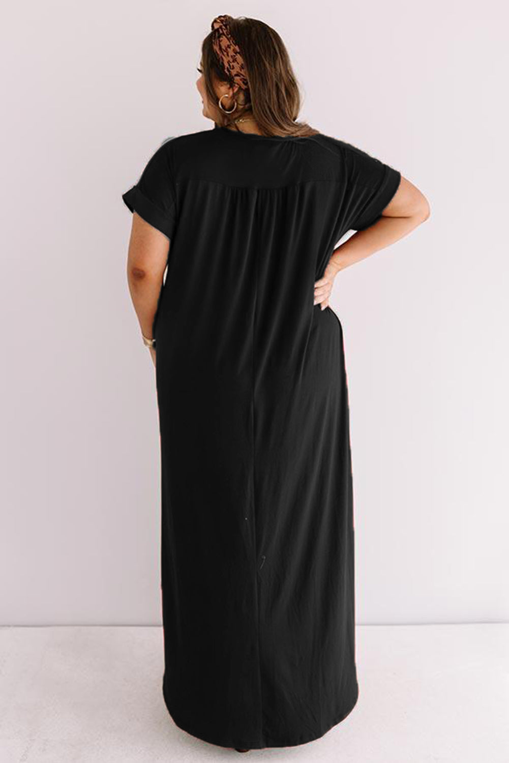 Short Sleeve Maxi Dress with Slits - Plus Size