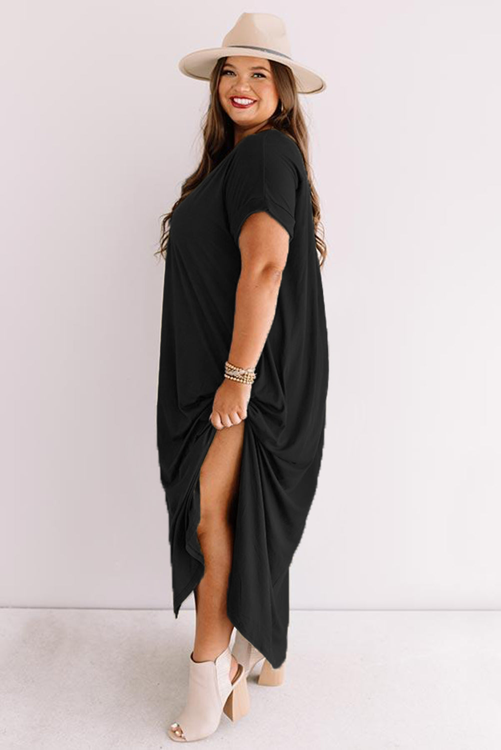 Short Sleeve Maxi Dress with Slits - Plus Size