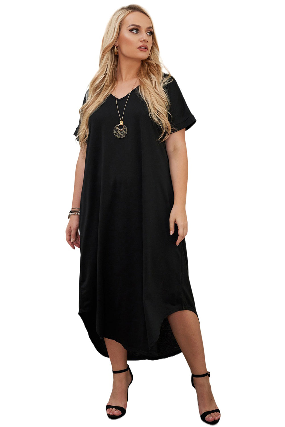 Short Sleeve Maxi Dress with Slits - Plus Size