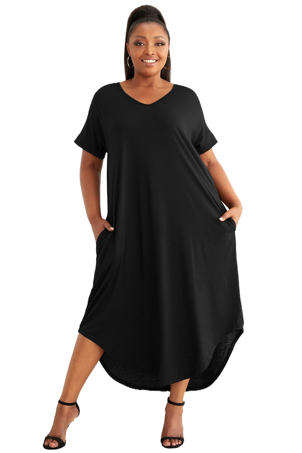 Short Sleeve Maxi Dress with Slits - Plus Size