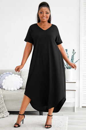 Short Sleeve Maxi Dress with Slits - Plus Size