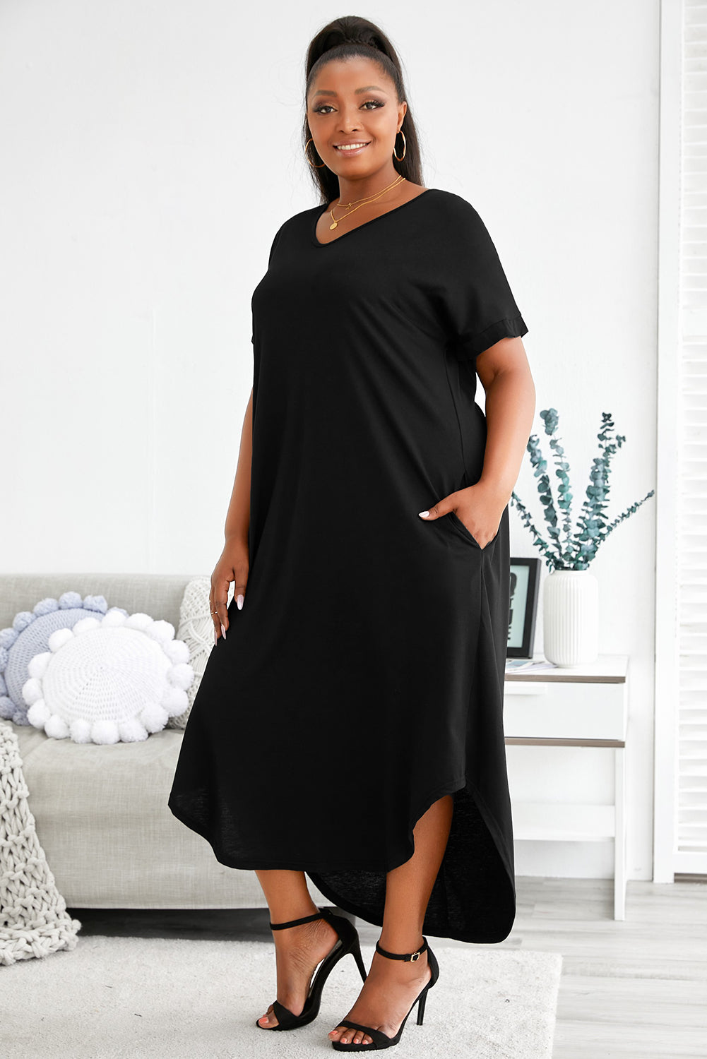 Short Sleeve Maxi Dress with Slits - Plus Size