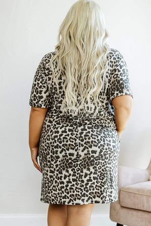 Leopard Tee Shirt Dress with Pocket - Plus Size