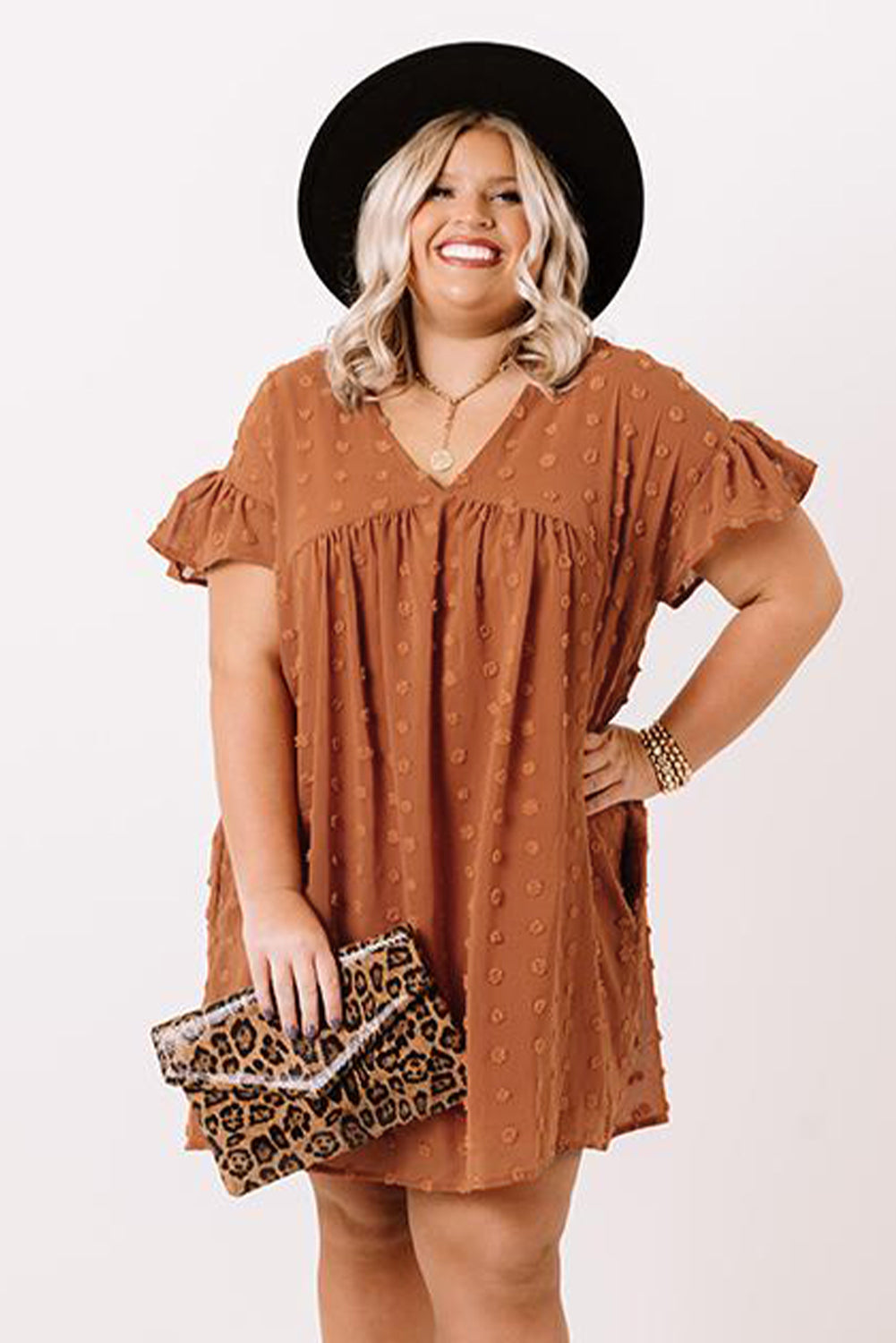 Orange Ruffle and Swiss Dot with Pocket - Plus Size