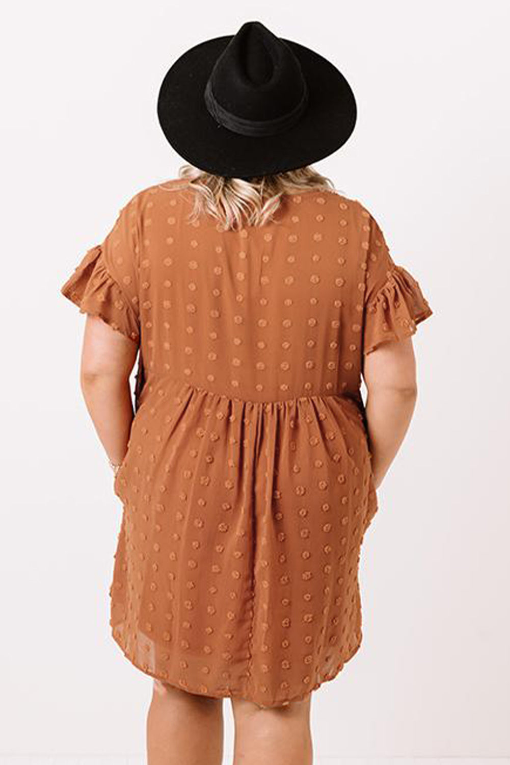 Orange Ruffle and Swiss Dot with Pocket - Plus Size