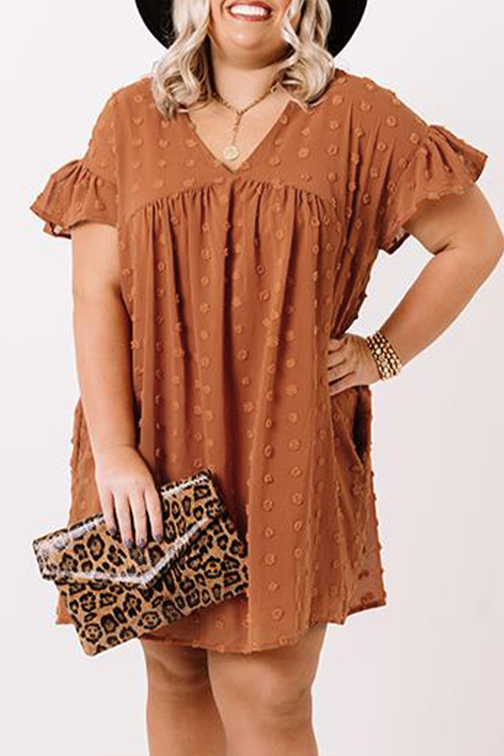 Orange Ruffle and Swiss Dot with Pocket - Plus Size