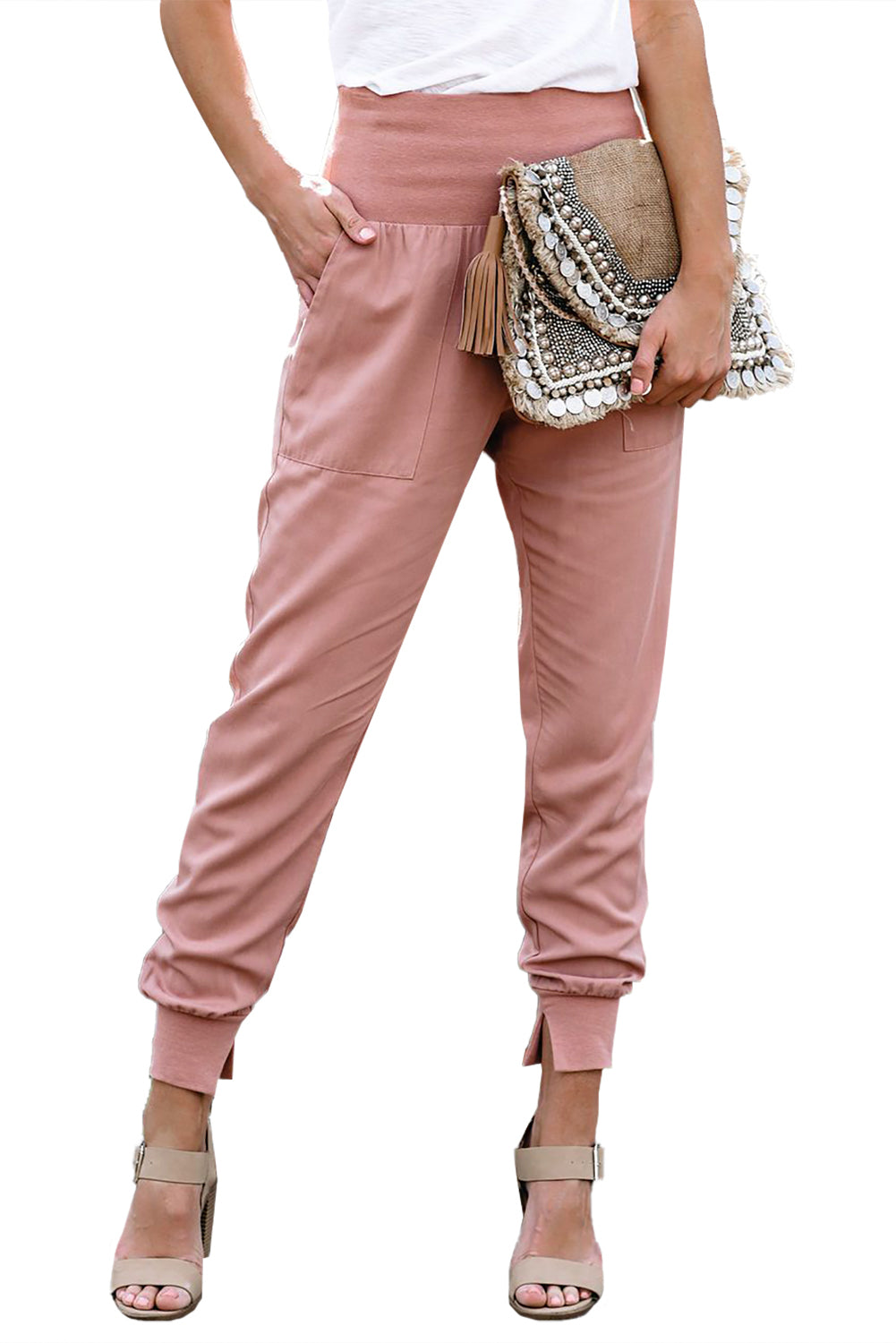 Buy Women Pink Regular Fit Solid Casual Jogger Pants Online - 734703