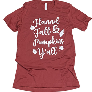 Flannels Fall and Pumpkins Y'all Printed Tee